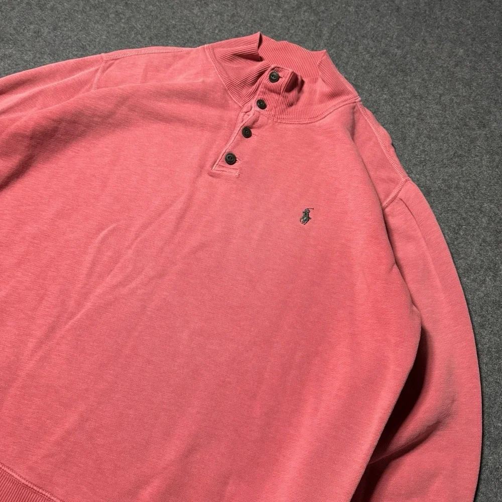 VTG 90s Polo Ralph Lauren 1/4 Button‎ Pullover Faded Red Size XL Grunge Preppy